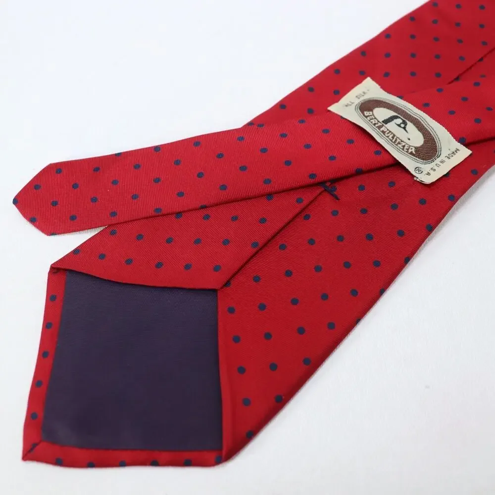 Vtg Bert Pulitzer Power Neck Tie Mens 58 in Silk Red Blue Micro Polka Dot Wide